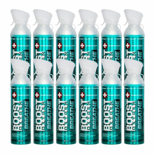 Boost Oxygen Natural 10 Liter Pure Oxygen Canister, Menthol Eucalyptus (12 Pack) Perspective: front