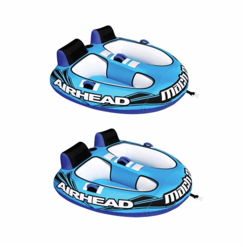 Airhead Mach 2 Inflatable 2 Rider Cockpit Lake Water Towable Tube, Blue