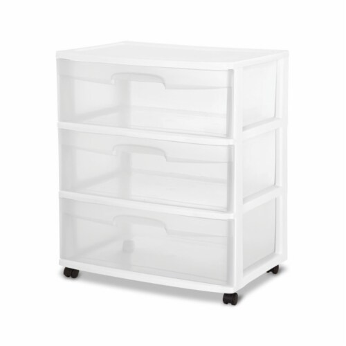 Sterilite At Home 3 Drawer Wide Storage Cart Container with Casters (4 Pack) Perspective: front