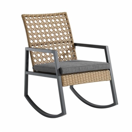 Walker Edison Modern Rattan Patio Rocker with Cushion in Light
