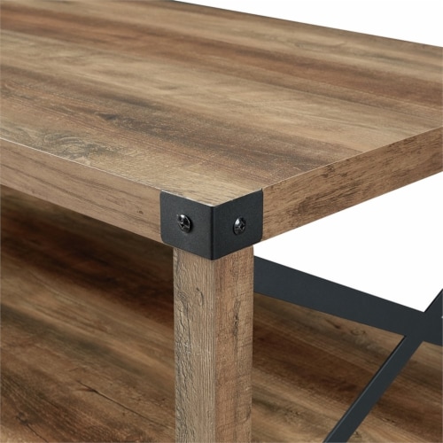 Walker Edison 3 Piece Rustic Wood and Metal Coffee Table Set in