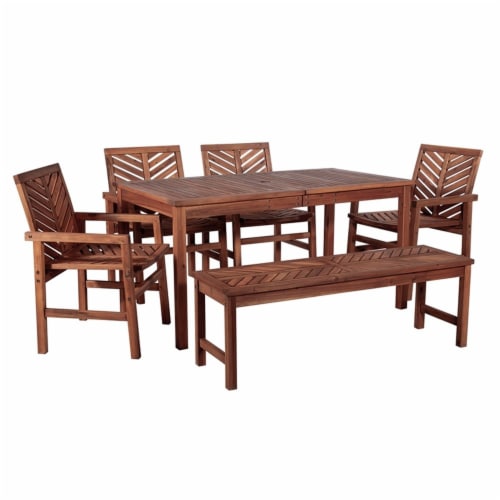 Walker Edison 6-Piece Chevron Outdoor Patio Dining Set in Dark Brown Perspective: front