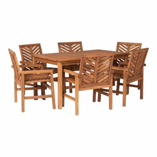 Vincent 7-Piece Chevron Outdoor Patio Dining Set - Brown Perspective: front