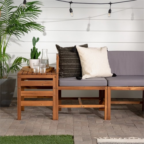 5 Piece Outdoor Modular Acacia Wood 3 seat Ottoman Side