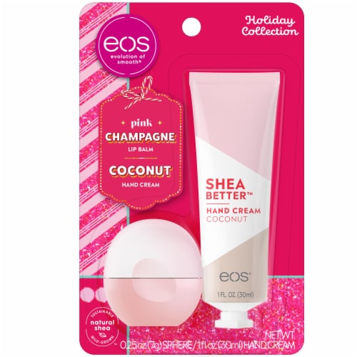 EOS Pink Champagne Lip Balm and Coconut Hand Cream Perspective: front
