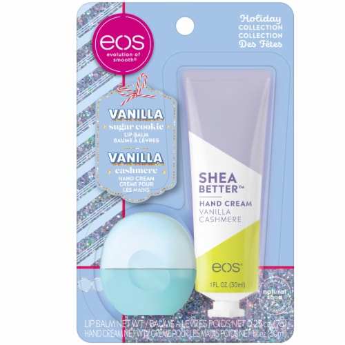 EOS Vanilla Sugar Cookie Lip Balm and Vanilla Cashmere Hand Cream Perspective: front