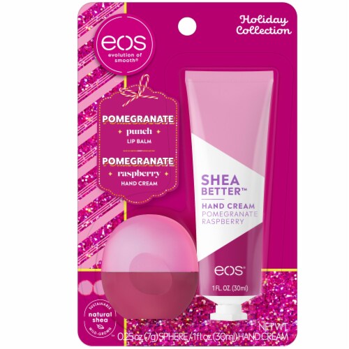 EOS Pomegranate Punch Lip Balm and Pomegranate Raspberry Hand Cream Perspective: front