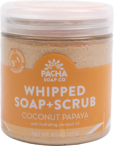 Pacha Soap Co Coconut Papaya Whipped Soap and Scrub Perspective: front