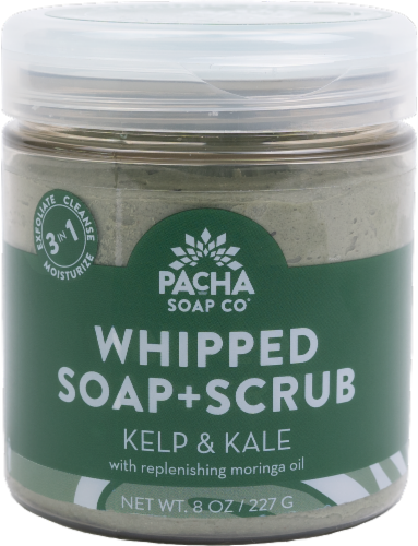 Pacha Soap Co Kelp and Kale Whipped Soap and Scrub Perspective: front