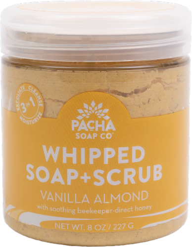 Pacha Soap Co Vanilla Almond Soap and Scrub Perspective: front