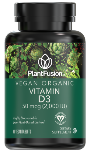 PlantFusion Vegan Organic Vitamin D3 Vegan Tablets 50mcg Perspective: front