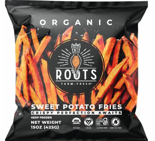 Roots Farm Fresh Organic Straight Cut Sweet Potato Fries Perspective: front