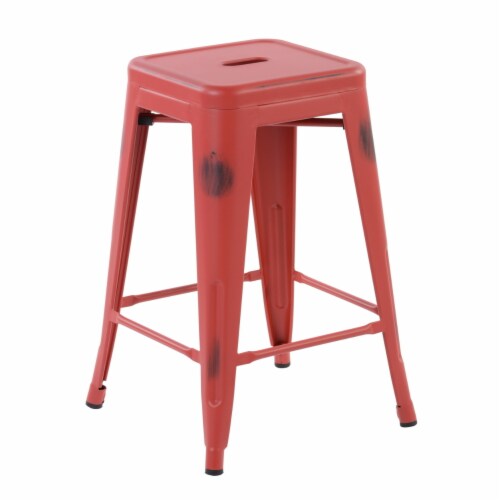 Red metal counter deals stools