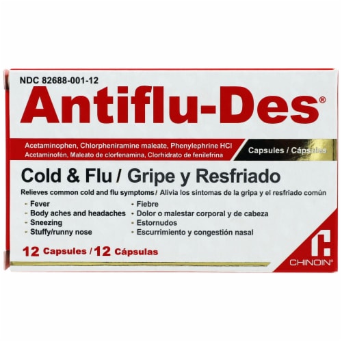 Chinoin® Antiflu-Des® Cold & Flu Medicine Perspective: front