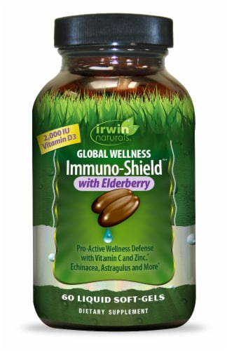 Global Wellness Immuno-Shield with Elderberry Liquid Soft-Gels Perspective: front