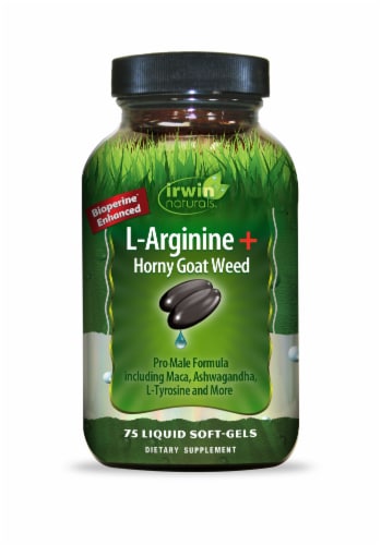 Irwin Naturals® L-Arginine + Horny Goat Weed Liquid Soft-Gels Perspective: front