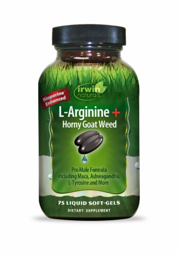 Irwin Naturals® L-Arginine + Horny Goat Weed Liquid Soft-Gels Perspective: front