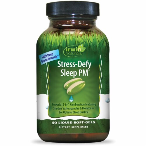 Irwin Naturals® Stress-Defy Sleep PM™ Liquid Soft-Gels Perspective: front