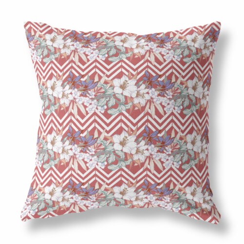 Lily Garden Stripes Broadcloth Blown And Closed Pillow In Red White Perspective: front