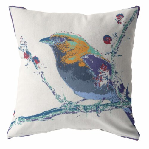 Perched Robin Double Sided Suede Pillow, Zippered, Purple On White Perspective: front
