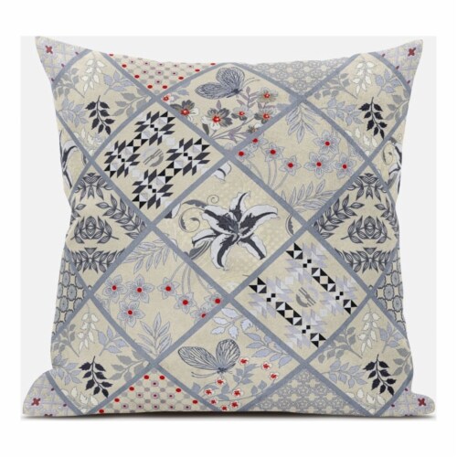 Fall Patch Snowflowers Throw Fabric Pillow in Dark Green Cream 18x18 Perspective: front