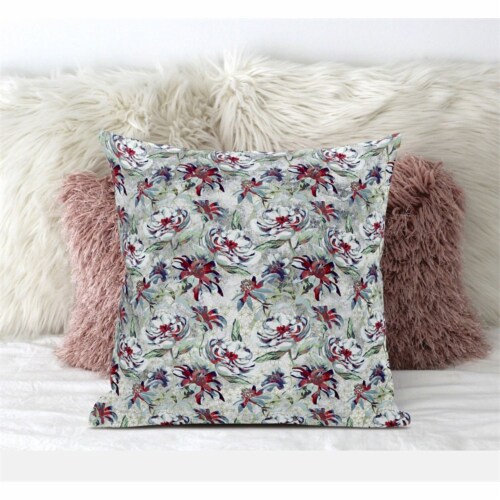 Roses Sprayed Stars Throw Fabric Pillow in Light Blue Pink Green 18x18 Perspective: front