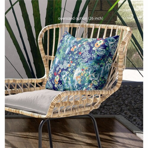 Sea Garden Rose Faux Suede Throw Fabric Pillow in Light Blue Red