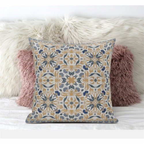 Jahan Paisley Faux Suede Throw Fabric Pillow in Green Peach Yellow 16x16 Perspective: front