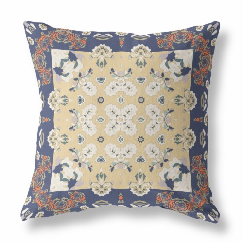 Rose Box Suede Blown And Closed Pillow W/ Insert In Blue Yellow Perspective: front