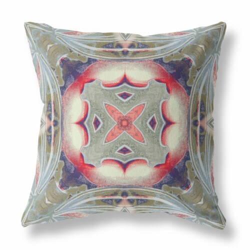 Pastel Floral Squares Suede Blown And Closed Pillow Muted Green Indigo Hot Pink Perspective: front
