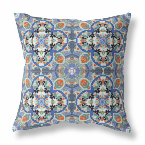 Clover Leaf Floral Suede Zippered Pillow With Insert Blue Orange Perspective: front