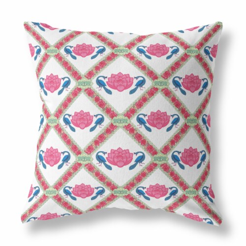 Lotus Peacock Rose Broadcloth Blown And Closed Pillow Pink Blue White 1 Gerbes Super Markets