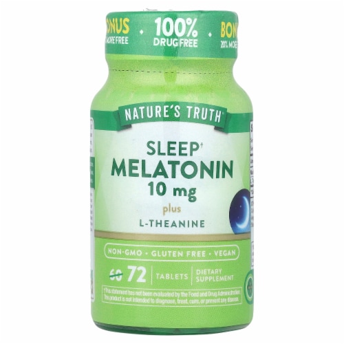 Nature's Truth Melatonin 10 mg + Theanine Bonus 60+12 Tablets Perspective: front