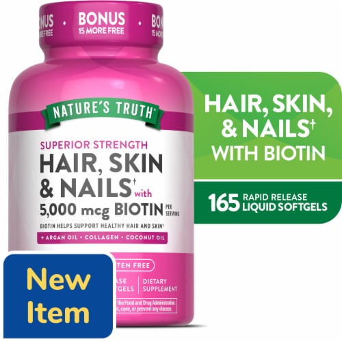 Nature's Truth Superior Strength Hair/Skin/Nails with Argan/Coconut Oil/Collagen, 165 Count, Perspective: front