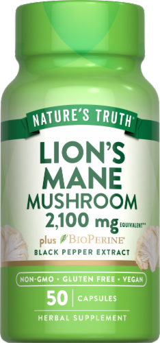 Nature's Truth® Lion's Mane Mushroom 2100mg Plus BioPerine® Black Pepper Extract Supplement Perspective: front