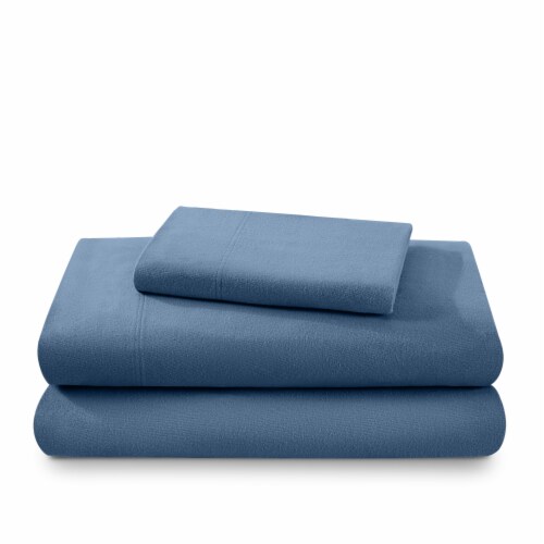 Bare Home Twin Cotton Flannel Sheet Set - Coronet Blue Perspective: front