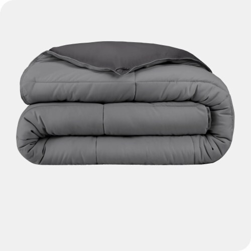 Bare Home Reversible Down Alternative Comforter - Grey/Forged Iron Grey, Full Perspective: front