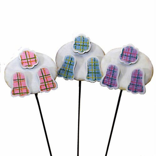 Plaid Bunny Bottoms Stakes - Three Garden Stakes 23.5 Inch, Metal - Garden E21035 Perspective: front