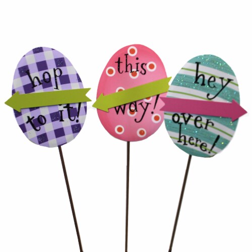 Easter Gallery This Way Eggs Metal Garden Stake E21044 Perspective: front