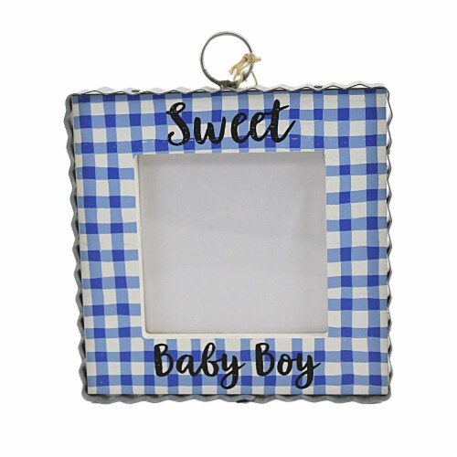 Round Top Collection Baby Boy Photo Frame Wood Picture Gingham Y22028 Perspective: front