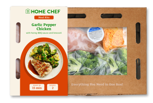 Home Chef Garlic Pepper Chicken and Honey BBQ Sauce Perspective: front