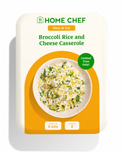 Home Chef Heat & Eat Broccoli Cheese Rice Casserole Perspective: front