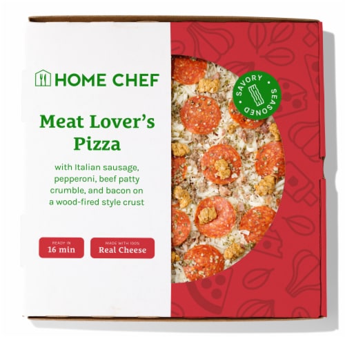 Home Chef Ready to Bake Meat Lovers Fresh Pizza Perspective: front