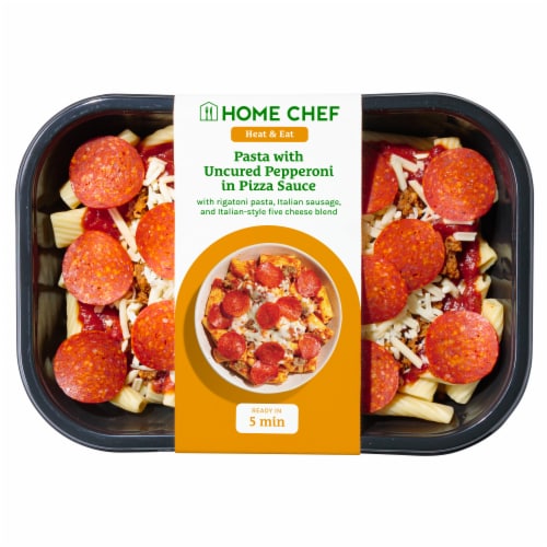 Home Chef Pasta with Uncured Pepperoni in Pizza Sauce Perspective: front