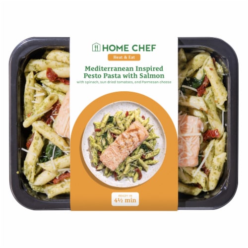 Home Chef Mediterranean Inspired Pesto Pasta with Salmon Perspective: front