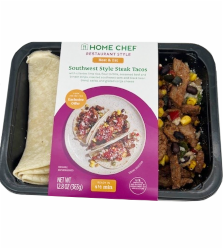 Home Chef Restraurant Style Southwest Steak Tacos Perspective: front
