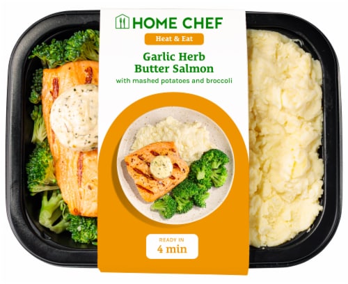Home Chef Garlic Herb Butter Salmon With Mashed Potatoes Perspective: front