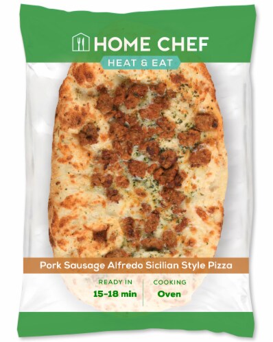Home Chef Pizza Pork Sausage Alfredo Sicilian Style Pizza Perspective: front