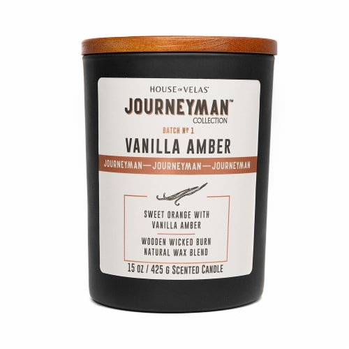 House of Velas® Journeyman™ Vanilla Amber Scent Jar Candles Perspective: front