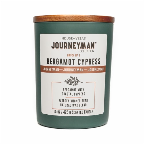 House of Velas® Journeyman™ Bergamot Cypress Scent Jar Candle Perspective: front